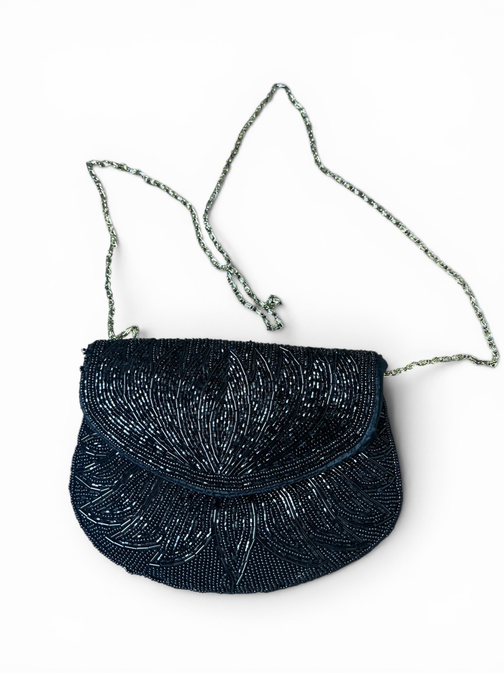La Regale Black Beaded Evening Bag Vintage Formal Clutch Crossbody
